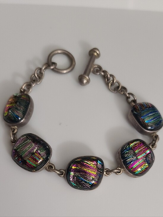 michael campion Jewelry - Vintage 950 Dichroic Glass Michael Campion Bracelet 35.5g Toggle Estate Jewelry